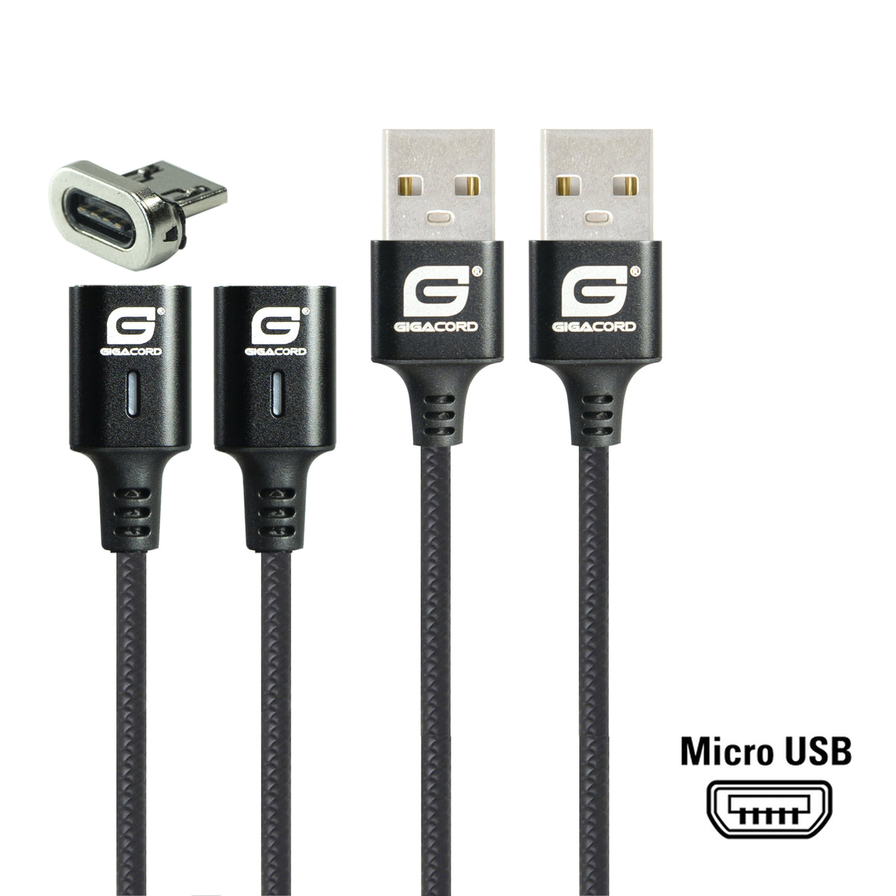 CABLE AIMANT MICRO USB 3 'GIGACORD - NOIR 2PK - DSP